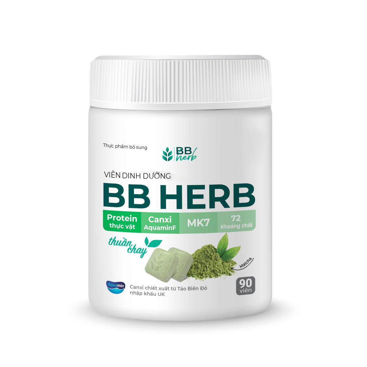 Viên sữa ăn liền BB HERB vị Matcha hộp 90 viên