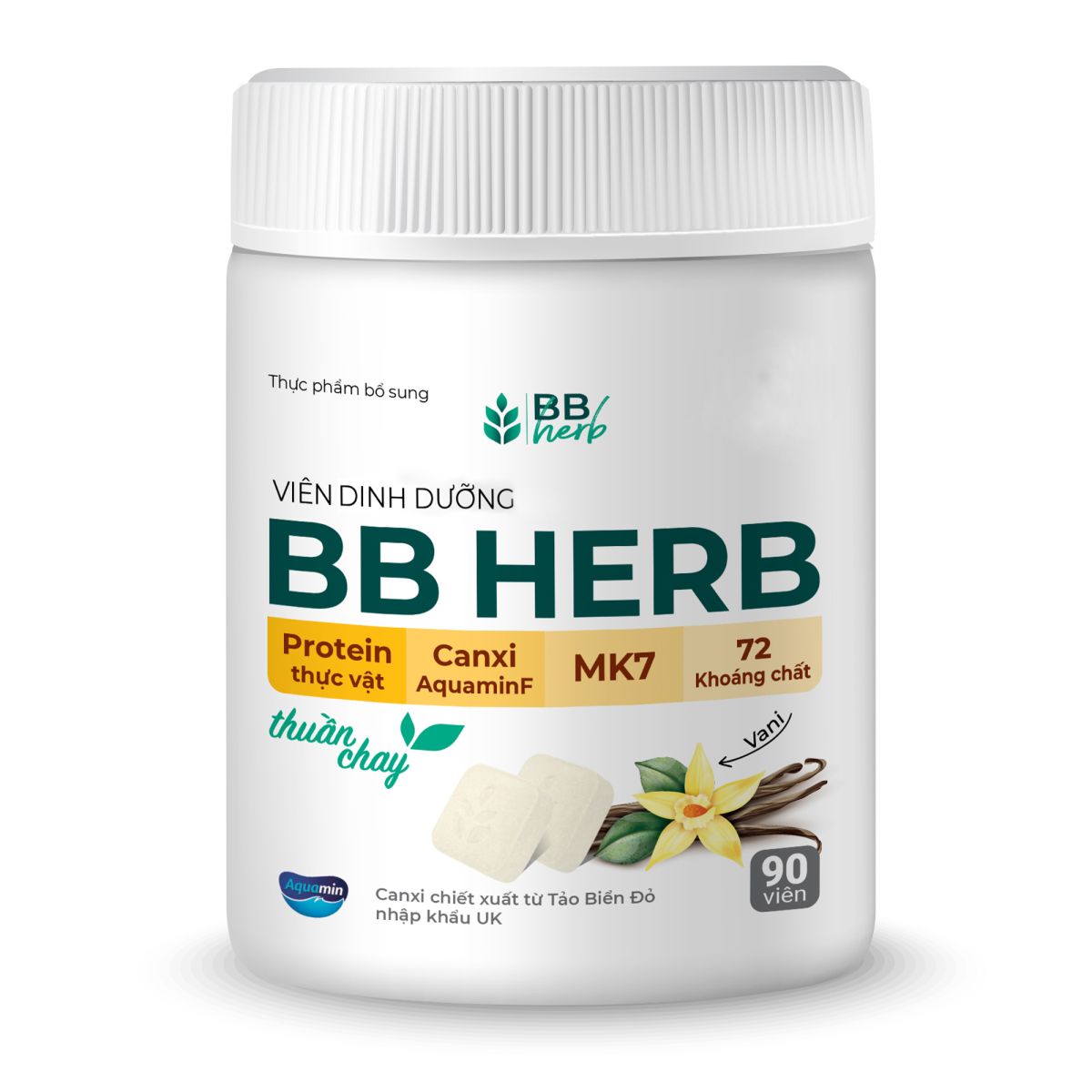 Viên sữa ăn liền BB HERB vị Vani hộp 90 viên